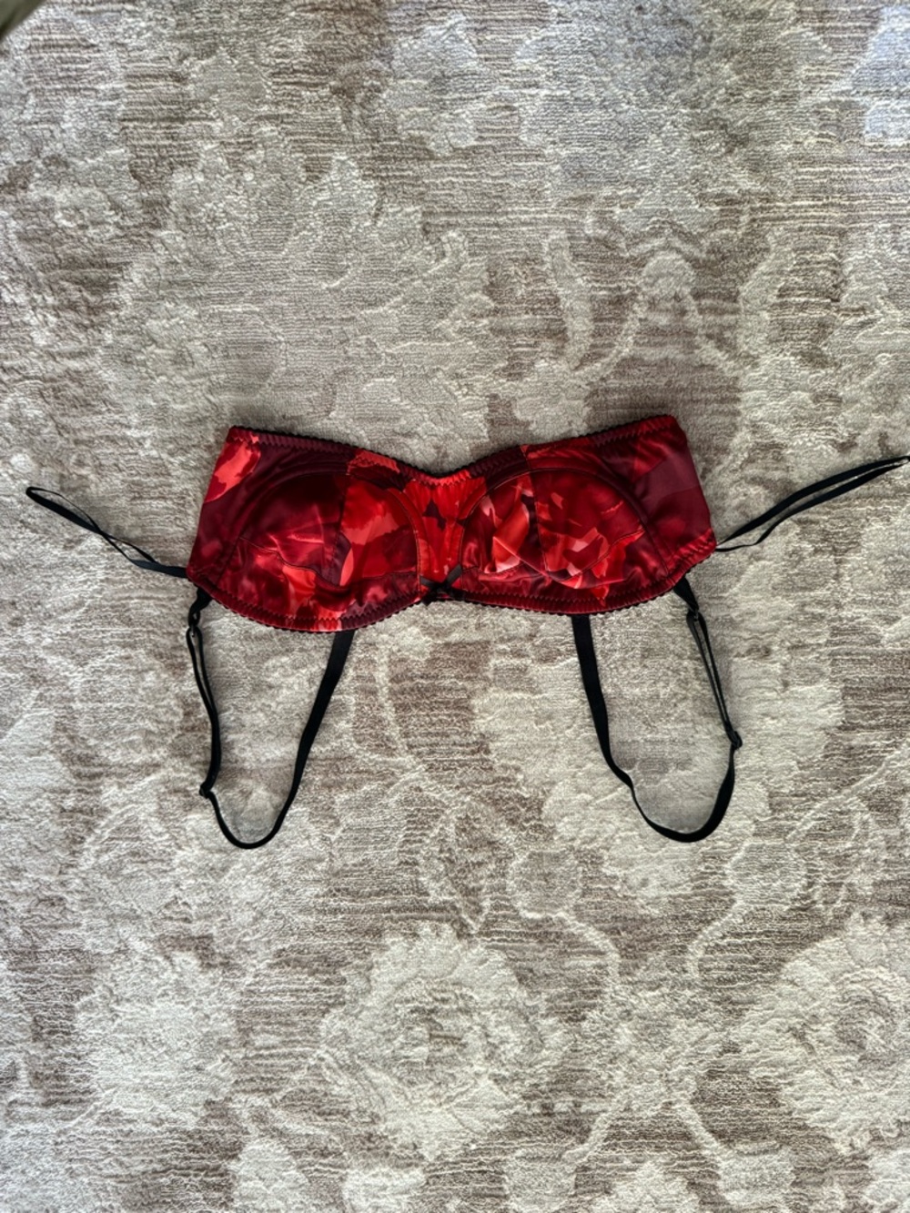 Dolce & Gabbana Red Satin Balconette Bra with Black Straps